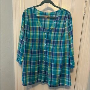 J Jill cotton plaid top 2X nwot